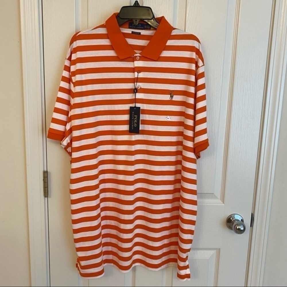 Polo Ralph Lauren Classic Fit Soft Cotton Striped Polo Shirt Orange/white Sz XXL - Picture 6 of 15